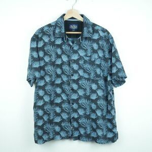 Nat Nast Men's Large Camp Shirt Silk Blend Blue Black Hawaiian Summer Resort